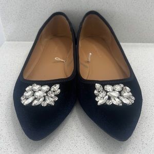 Banana Republic Velvet With Rhinestones Navy Blue Pointed Flats  EUC